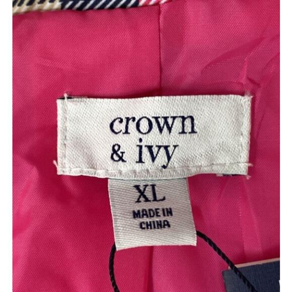 NWT Crown & Ivy Plaid Puffer Vest XL Pink Lined Preppy Fall Layer Must-Have - Picture 2 of 4